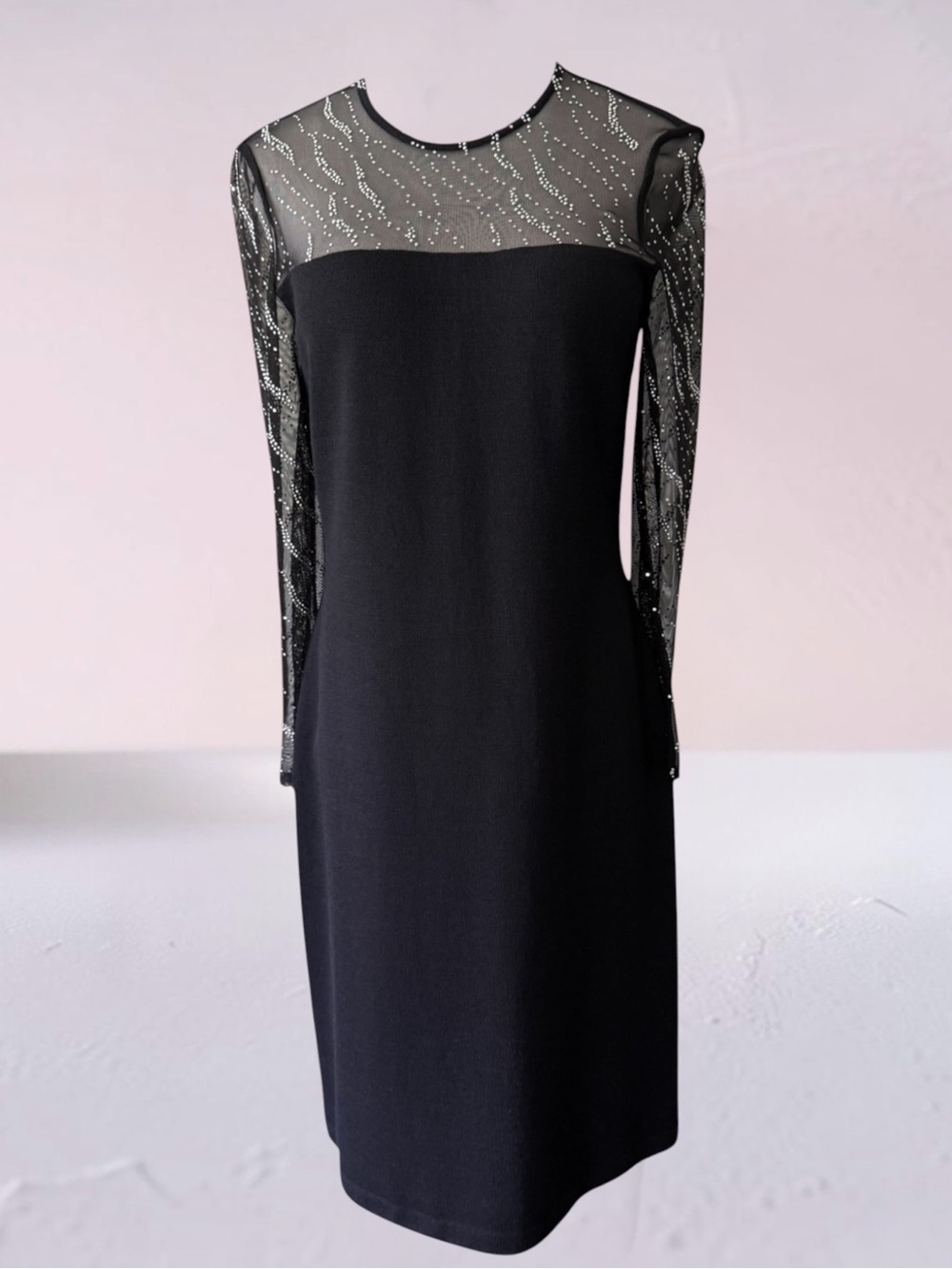 ST. JOHN EVENING Embellished Black Cocktail Dress Size 8